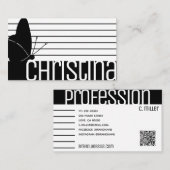 かわいいモダン白黒ストライプのストライプQRコード 名刺 (正面/裏面)