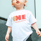 かわいいモダン第1誕生日ピザパーティー名前をカスタムする ベビーTシャツ
