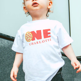 かわいいモダン第1誕生日ピザパーティー名前をカスタムする ベビーTシャツ