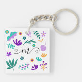 かわいいモダン花と葉 キーホルダー (裏面)