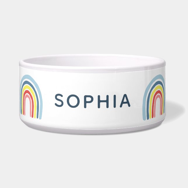 かわいいモダン虹の犬 ボウル (正面)