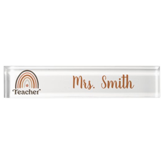 かわいいモダン虹 |ボホ先生 デスクネームプレート (正面)