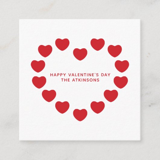かわいいモダン赤いハートカスタムバレンタインデー エンクロージャーカード (正面)