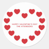 かわいいモダン赤いハートカスタムバレンタインデー ラウンドシール (正面)