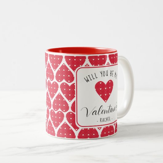 かわいいモダン赤いハートバレンタインデーのギフト ツートーンマグカップ (正面右)