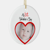 かわいいモダン赤いハート私の最初のバレンタインデー セラミックオーナメント (右)
