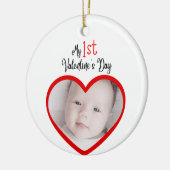 かわいいモダン赤いハート私の最初のバレンタインデー セラミックオーナメント (左)