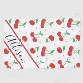 かわいいモダン赤さくらんぼエレガントモノグラムの ゴルフタオル (横)