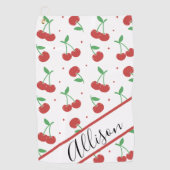 かわいいモダン赤さくらんぼエレガントモノグラムの ゴルフタオル (正面)