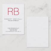 かわいいモダン赤モノグラムホワイトビジネスカード 名刺 (正面/裏面)