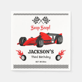 かわいいモダン赤レーシングカー3位の誕生日パーティー スタンダードカクテルナプキン
