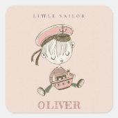 かわいいモダン赤面ピンクの女の子リトルセーラー航海の スクエアシール (正面)
