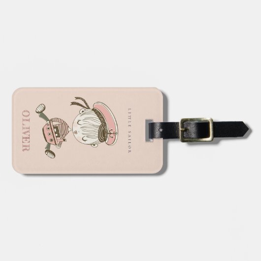 かわいいモダン赤面ピンクの女の子リトルセーラー航海の ラゲッジタグ (正面横)