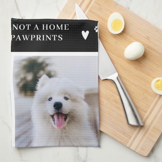 かわいいモダン足の跡パーソナライズされた，ペットの名前写真 キッチンタオル (四つ折り)