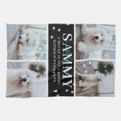 かわいいモダン足の跡パーソナライズされた,ペットの名前写真 キッチンタオル (横)