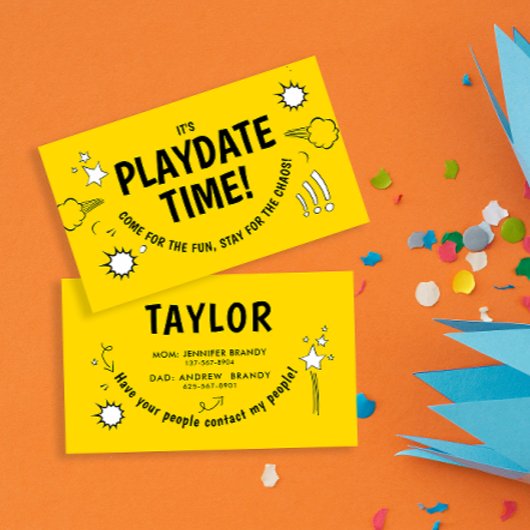 かわいいモダン遊び日イエローおもしろい漫画 名刺