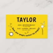 かわいいモダン遊び日イエローおもしろい漫画 名刺 (裏面)