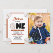 かわいいモダン野球スポーツ写真第1回誕生日 招待状 (正面)