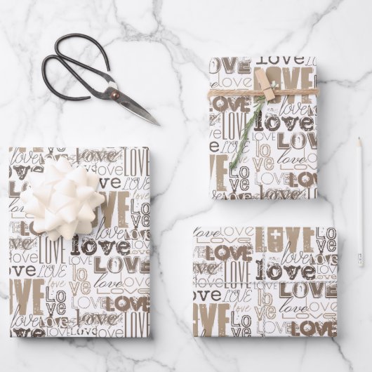 かわいいモダン金ゴールドラブタイポグラフィパターン ラッピングペーパーシート (正面)