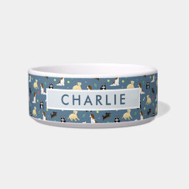 かわいいモダン青い犬の柄 ボウル