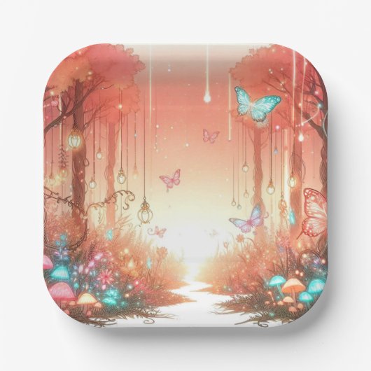 かわいいモダン魅惑の森の赤ちゃんシャワー ペーパープレート (正面)