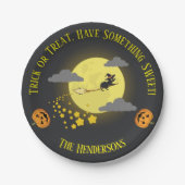 かわいいモダン魔女ブラックキャットハロウィンキッズパーティー ペーパープレート (正面)