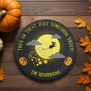 かわいいモダン魔女ブラックキャットハロウィンキッズパーティー ペーパープレート