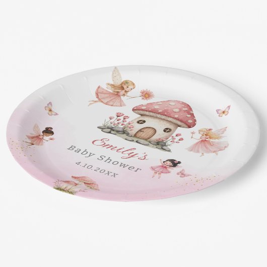 かわいいモダン魔法の妖精ピンクのフローラ園 ペーパープレート (アングル)
