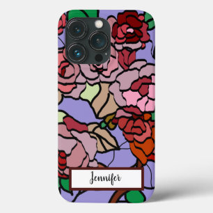 かわいいモダン鮮やかな赤い花紫色 iPhone 13 PROケース