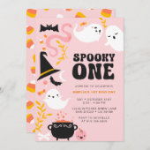 かわいいモダン ピンクのゴースト インビテーション ハロウィン パーティー 幽霊 (正面/裏面)