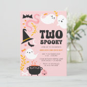 かわいいモダン ピンクの幽霊 ハロウィン招待状 TWO SPOOKY 招待状 (スタンド正面)