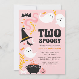 かわいいモダン ピンクの幽霊 ハロウィン招待状 TWO SPOOKY 招待状