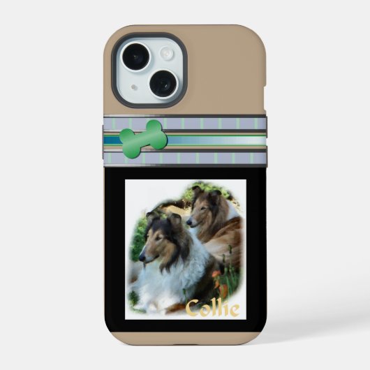 かわいいモダン ラフコリー 犬 アート iPhone 15ケース (裏面)