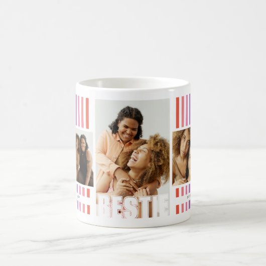 かわいいモダンBESTIEフォトコラージュストライプ コーヒーマグカップ (中央)
