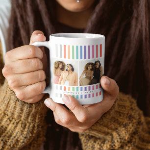 かわいいモダンBESTIE フォトコラージュストライプ コーヒーマグカップ