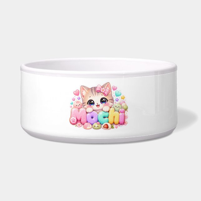 かわいいモチ猫の名前 パステルピンクスパークル K ボウル (正面)