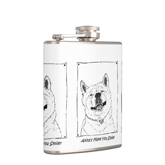 かわいいモノクロ写真の笑顔おもしろい犬 フラスク (右)