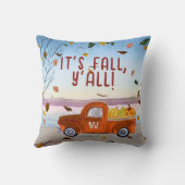 かわいいモノグラムそれは秋Y'allオレンジトラックカボチャ クッション (裏面)