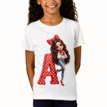 かわいいモノグラムのイニシャルAのガールズTシャツ