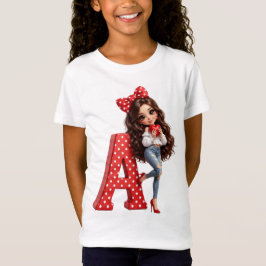 かわいいモノグラムのイニシャルAのガールズTシャツ Tシャツ