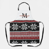 かわいいモノグラムのクリスマスセーター柄のエプロン エプロン (正面)