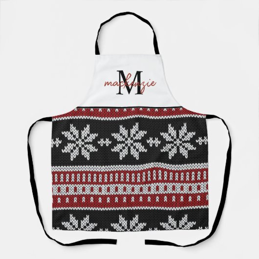 かわいいモノグラムのクリスマスセーター柄のエプロン エプロン (正面)