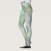 かわいいモノグラムのスクリプトプレイドティール（緑がかった色）イエローグレーグリーン レギンス (左)