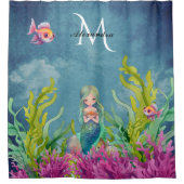 かわいいモノグラムの名前マーメイド シャワーカーテン (正面)