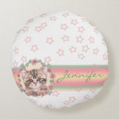 かわいいモノグラムの子ネコフローラピンクスター ラウンドクッション (裏面)