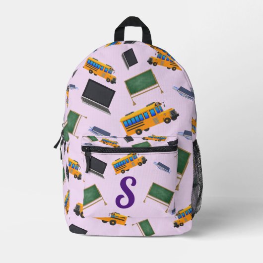 かわいいモノグラムの学校 プリントバックパック (正面)