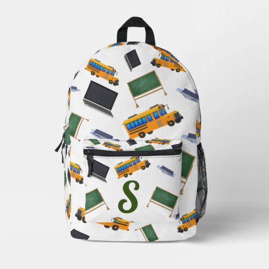 かわいいモノグラムの学校 プリントバックパック (正面)