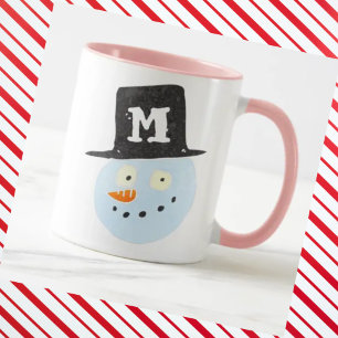 かわいいモノグラムの水彩雪だるま顔 マグカップ