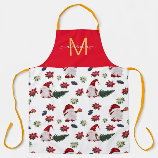 かわいいモノグラムの水色のクリスマス格言エプロン エプロン (正面)