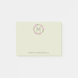 かわいいモノグラムの緑のフローラリース ポストイット